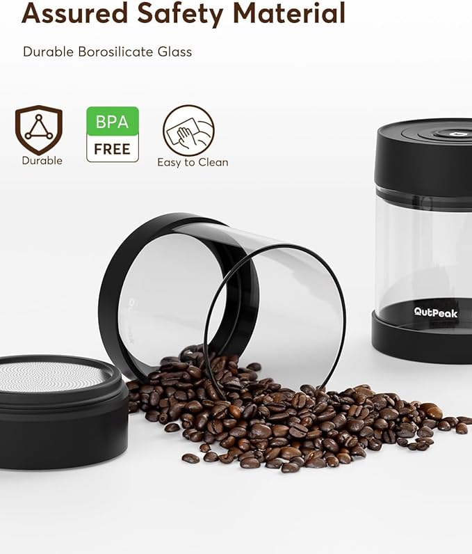 OUTPEAK Neo Latest Auto Vacuum Coffee Canister, 0.75L for 8.8oz Coffee Beans, One-Button Operation, Small Airtight Coffee Canister with Scoop, Coffee Storage Container Clear Glass (Champion's Choice)