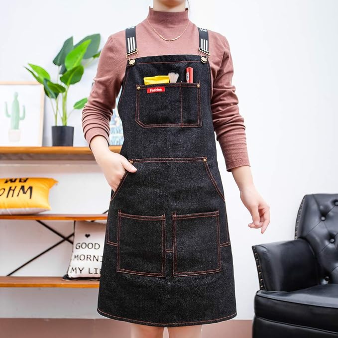 Unisex adjustable multi pocket denim apron for Chef Kitchen BBQ and Studio - Image 6