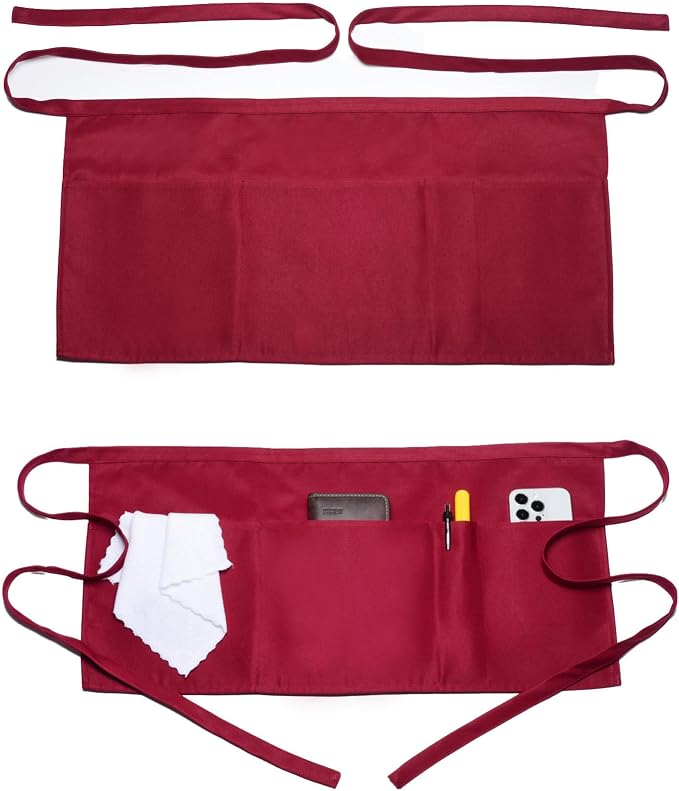 Argstar 2 Pack Server Apron with 4 Pockets, Waitress Waiter Waist WaterDrop Resistant Short Aprons by ArgstarDirect