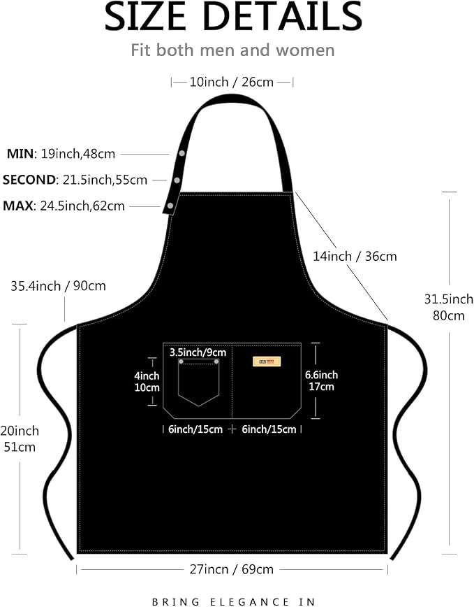 Yuubin Extra Large Aprons for Men Adjustable Button Apron with Pockets Chef Cooking Kitchen Aprons Women,Water&Oil Resistant - Image 6