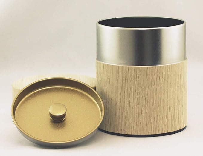 Natural Wood Tea Tin Canister : Oak/Wide 7oz (200g), Japan