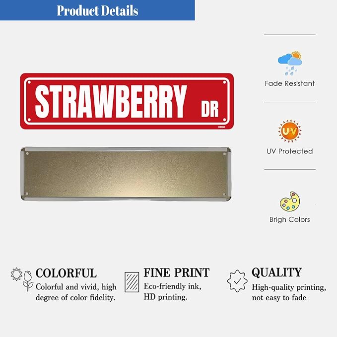STRAWBERRY Sign Metal Tin Signs Street Road Sign for Cafes Bar Pub Beer Club Wall Home Decor 16X4 Inches - Image 3