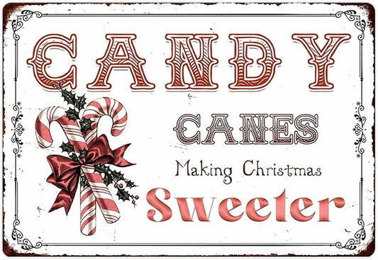 Candy Canes Making Christmas Sweeter Vintage Metal Tin Sign Home Wall Decor For Kitchen Bakery Coffee Bar Farmhouse Restaurants Cafe 8X12 Inch Christmas Decorations by ZUGUBAQ
