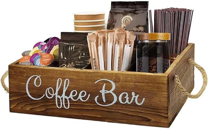 Coffee Counter Storage Rack Wooden Coffee Bar Storage Rack Features Removable Shelves Holds Coffee Pods,Sugar Packets,Stirrers And Tea Sets—Office Coffee Bar Accessories by Reflygen