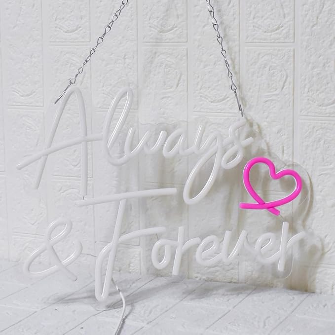 Always Forever Neon Sign Warm White Neon Light Sign, Letters Wedding Led Neon Signs for Wall Decor, Dimmable with USB Powered for Bedroom Propose Anniversary Christmas Gifts