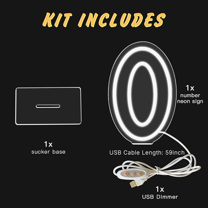 YALLOVE Neon Sign Number 0, 9.8 inches Height USB Powered Night Light-up Numbers for Birthdays Decor, Party Anniversary, Cafe Bar Decor (Small) - Image 2