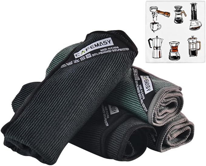 CAFEMASY Barista Towels Espresso Bar Accessories 4 Pack Soft Absorbent Non-Abrasive Micro Cleaning Cloth for Barista to Clean Steam Wand Coffee or Espresso Machine by CAFEMASY