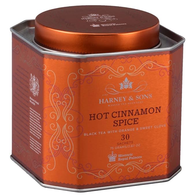 Harney & Sons Spicy Day & Night Tea Gift, Hot Cinnamon and Decaf Hot Cinnamon, Red Gift Box