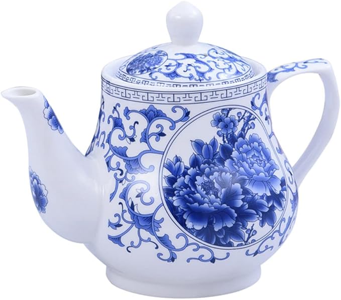 123Arts 26oz Teapot, Blue and White Teapot, Ceramic Tea Pot, Tea Pot for Home Office, 800ml