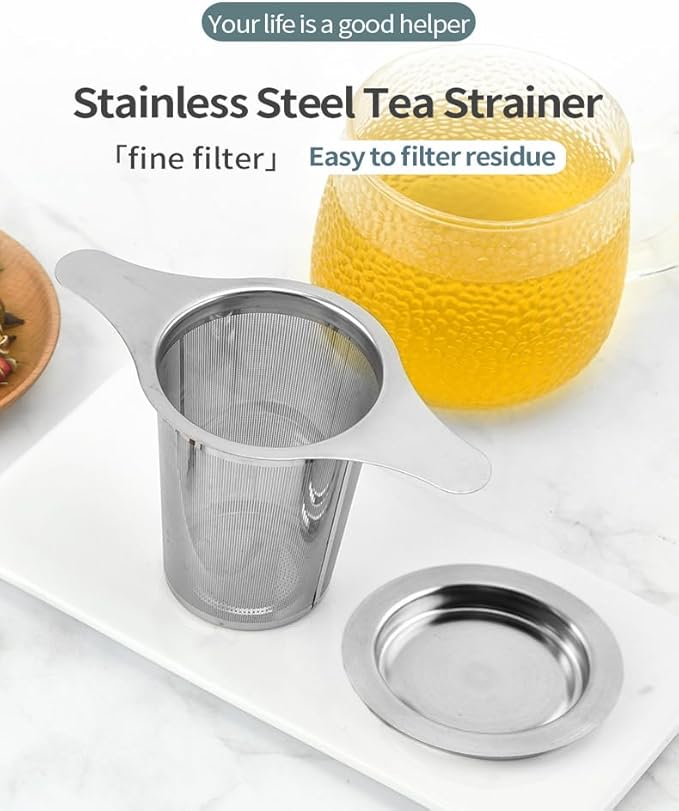 2PCS Stainless Steel Premium Tea & Coffee Strainer Infuser with Double Handles, Large Capacity Fine Mesh Strainer, Perfect for Loose Leaf Tea, Coffee Steeping in Cups and Teapots - Brewing Made Easy