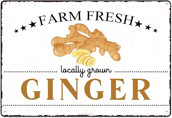 Vintage Ginger Metal Signs Wall Decor Funny Vegetables Art Poster Decorative for Home Farmhouse Kitchen Garden Cafe Bar Farm Porch Fence Yard 12X8 Inch Aluminium Hanging Plaque by WEGUZIX
