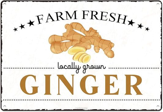 Vintage Ginger Metal Signs Wall Decor Funny Vegetables Art Poster Decorative for Home Farmhouse Kitchen Garden Cafe Bar Farm Porch Fence Yard 12X8 Inch Aluminium Hanging Plaque by WEGUZIX