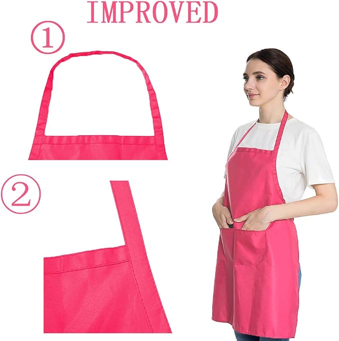 Pink 6PCS Apron for Women Adult Unisex Durable with 2 Front Pockets Washable Chef Cooking Baking Kitchen Restaurant Crafting Painting Aprons - Image 2