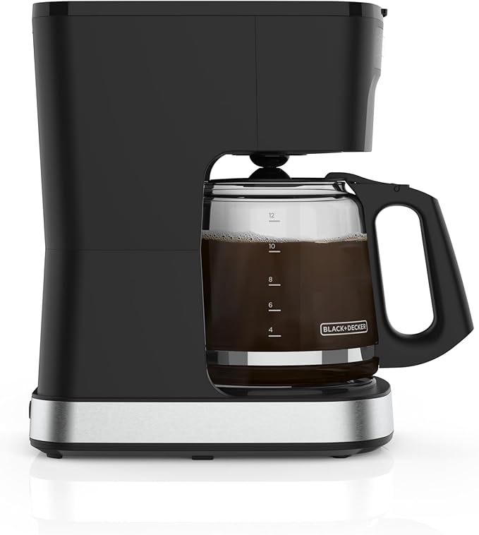 BLACK+DECKER CAFÉCRAFT 12-Cup Programmable Coffee Maker, Stainless Steel Drip Coffeemaker with Vortex Showerhead, Strength Selector, Sneak-A-Cup, Keep Warm