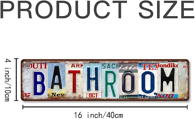 Vintage License Plate Bathroom Sign – 16x4 inch Funny Metal Tin Sign for Restroom Decor, Rustic Wall Art for Home, Cabin, Farmhouse or RV - Image 2