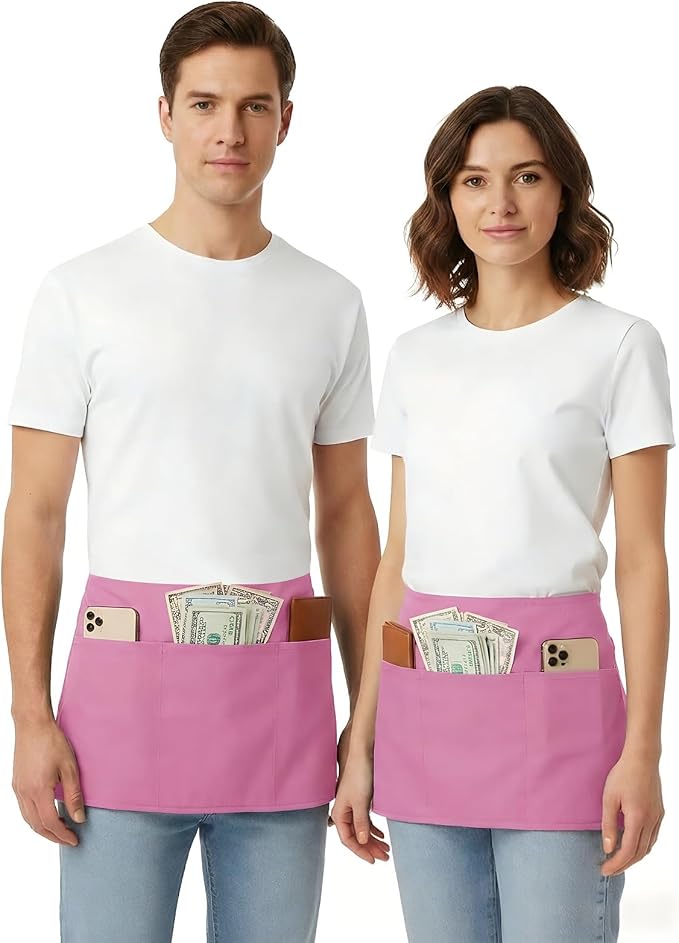 BOHARERS 3 Pack Pink Waitress Aprons - Women Server Apron Waiter Server Short Aprons 24x12 Inches - Image 4