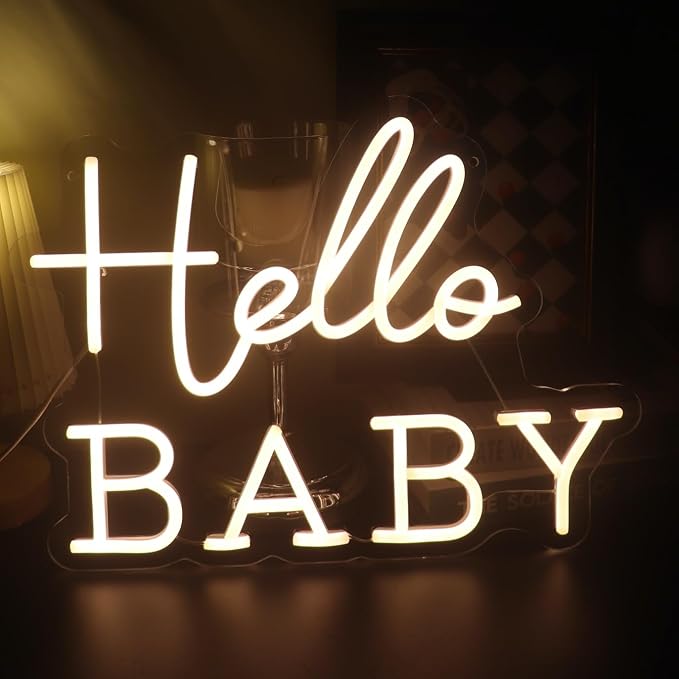 Hello Baby Neon Signs Led Gender Reveal Party Welcome Decorations Neon Letters Signs Pregnancy Announcement Party Supplies Baby Shower Yard Signs(warm white) by Nordstylee