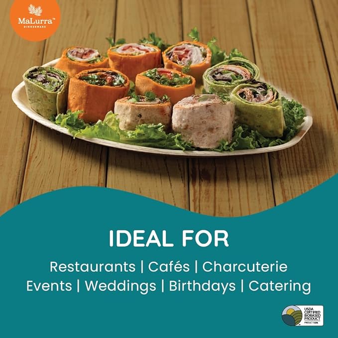15"x10" Oval Tray - 50 PCs Disposable Serving Palm Platters Like Bamboo Charcuterie Tray | Biodegradable | Disposable | Eco-Friendly, Heavy Duty, Bulk | For Parties, Weddings, BBQs & Catering