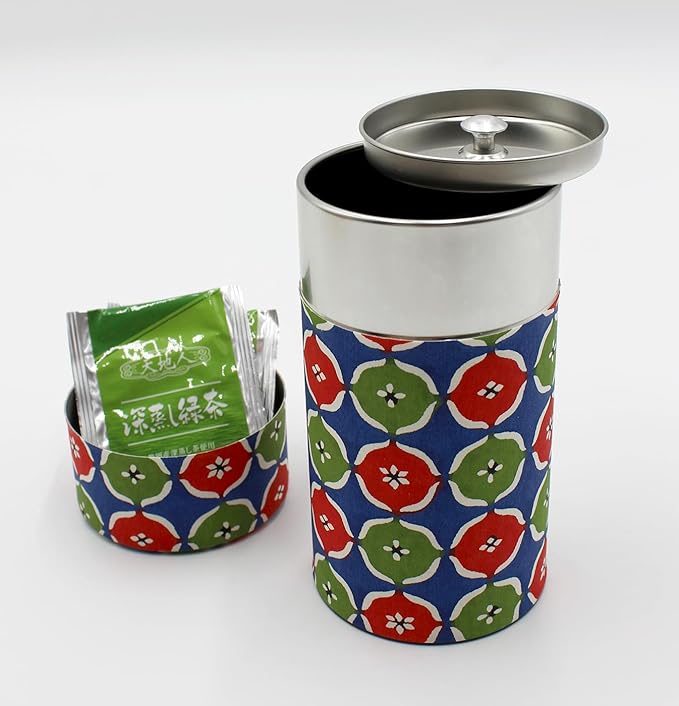 Japanese Pokkan Matcha Coffee Spice Tea Tin Canister Washi Paper Storage with Lid 7.05 oz Capacity (Hanamonyo)