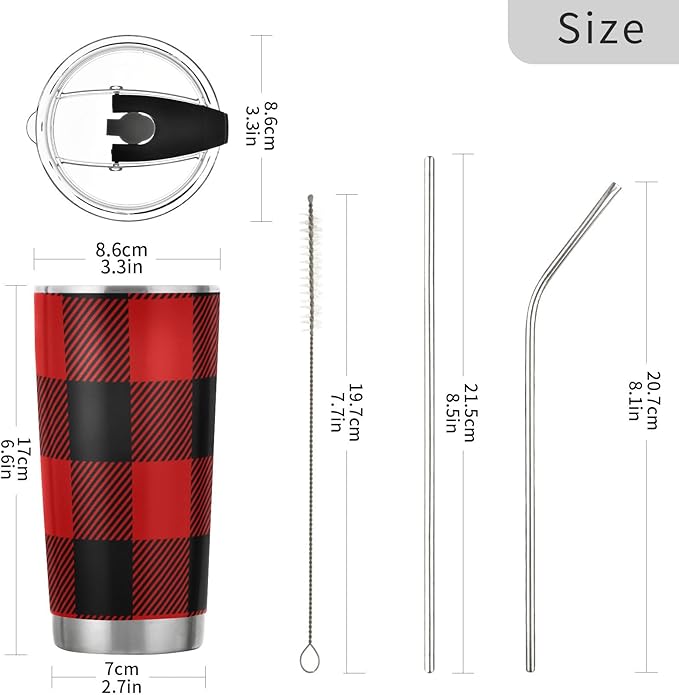 Christmas Tumbler Retro Buffalo Plaid Insulated Coffee Cup Back to School Beverage Container Office Travel Mug with Straw and Lid 20oz Holiday New Year Gift