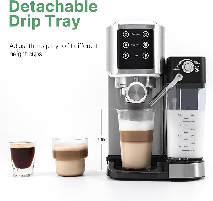 Espresso Machine 20 Bar, Touchscreen Espresso Maker with Automatic Milk Frother for Cappuccino Latte, Expresso Coffee Machine for Home with Dual Heating System and Dual Pump