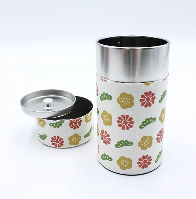 Japanese Pokkan Matcha Coffee Spice Tea Tin Canister Washi Paper Storage with Lid 7.05 oz Capacity (Kamigoto)