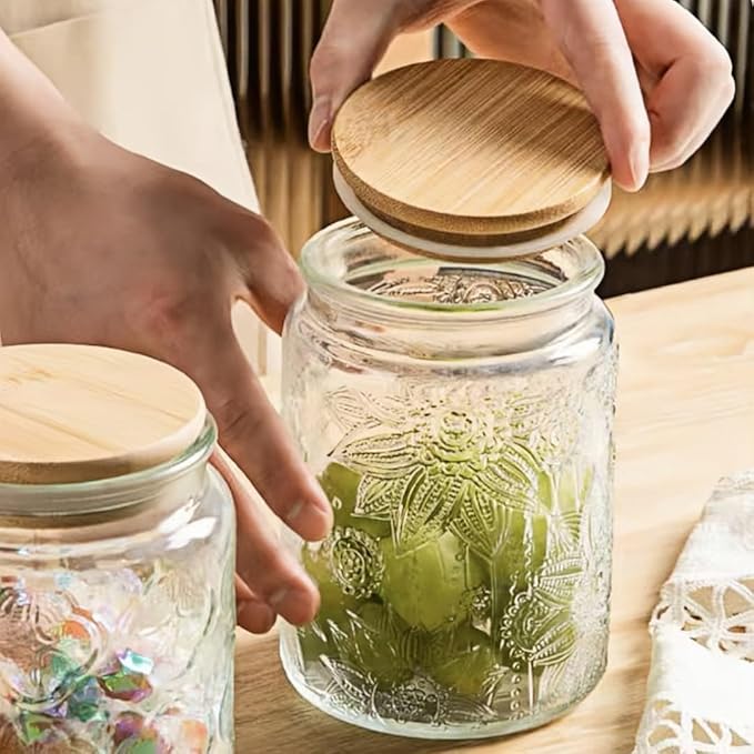 ANSQU Vintage Glass Jar with Lid, 23.7oz Airtight Glass Storage Canister Glass Food Storage Containers for Kitchen Counter, Pantry, Decorative Jar for Coffee, Tea, Sugar, Easter. Candy Cute Jar
