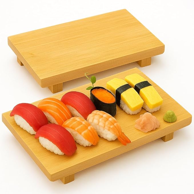 Bamboo Sushi Plate Japanese Style Sushi Serving Tray, Wooden Sushi Board & Sashimi Platter – Natural Eco-Friendly Bamboo Tableware for Sushi Rolls, Nigiri & Appetizers (9.45" × 5.91", Count, 10)