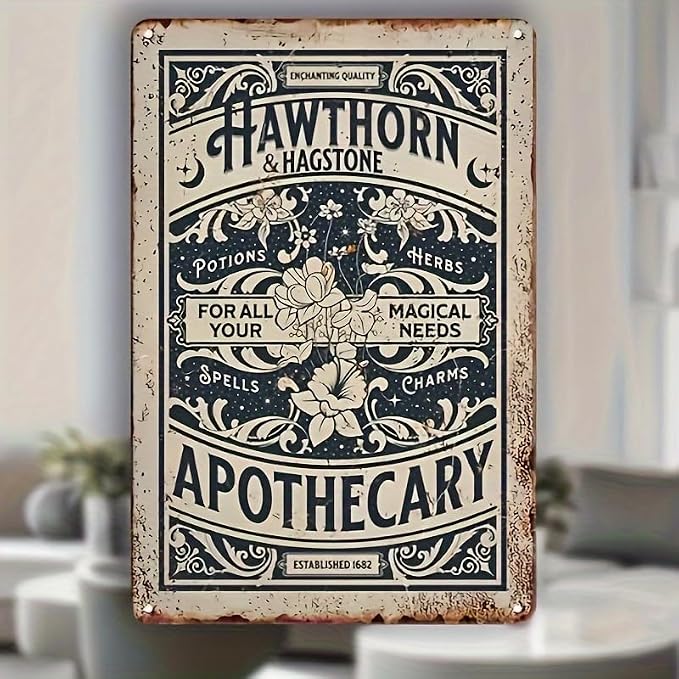 Hawthorne & Hagsitone Apothecary Metal Tin Sign - 12x8 Inch Vintage Retro Wall Decor, Antique Pharmacy Iron Plaque, Multipurpose Wall Hanging for Home,Magic Herbs & Potions Theme by Unknown