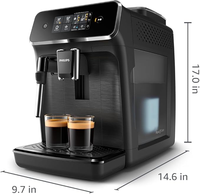 Philips 2200 Series Fully Automatic Espresso Machine, Classic Milk Frother, 2 Coffee Varieties, Intuitive Touch Display, 100% Ceramic Grinder, AquaClean Filter, Aroma Seal, Black (EP2220/14)