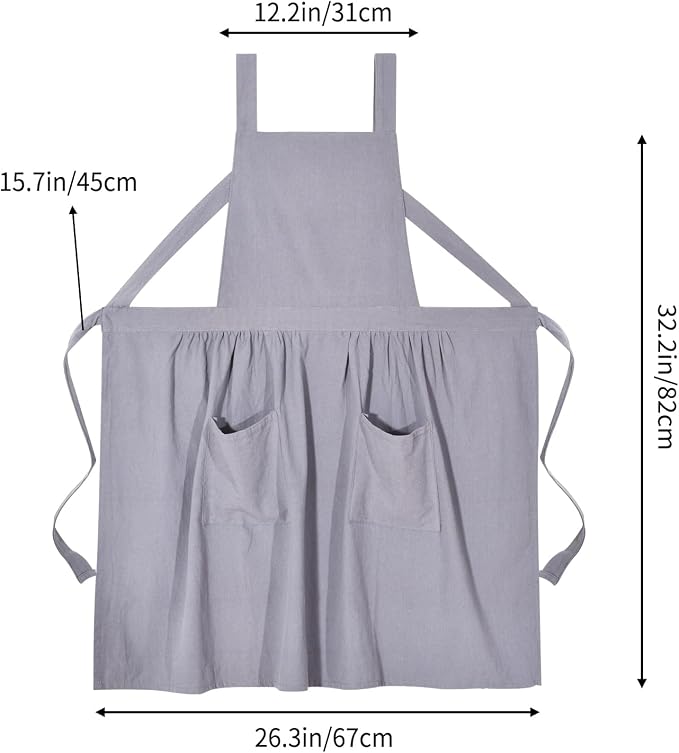 Pinknoke Cute Cotton Pinafore Aprons for Women with Pockets for Kitchen | Vintage Apron Dress,Adjustable Cross Back,2 Pockets,Long Straps,for Cooking Backing Gardening Painting Cleaning Gift Giving - Image 5