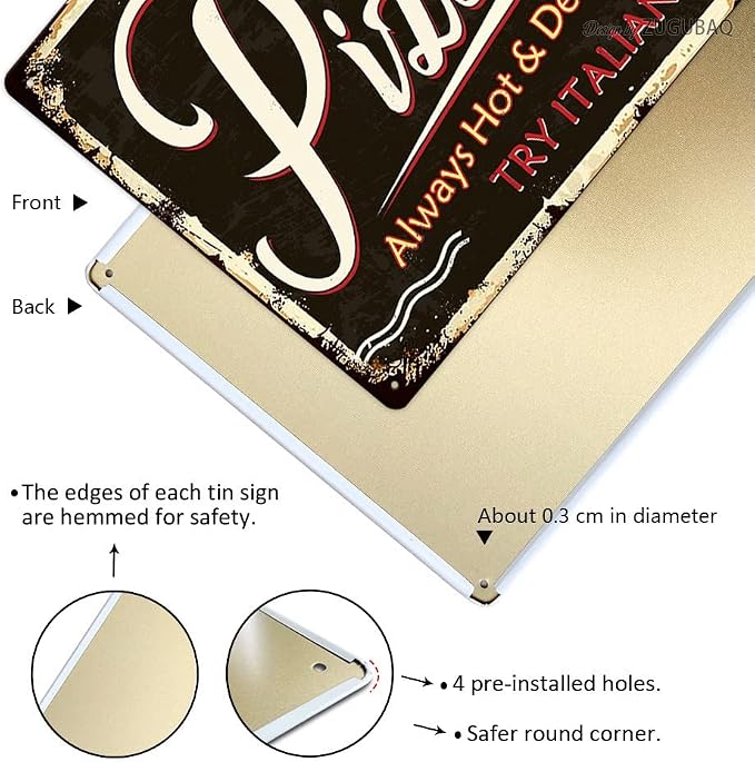 Pizza Tin Signs Vintage Metal Sign Funny Food Art Printing Poster Wall Decor for Home Kitchen Bar Restaurant Cafe Pub Indoor Outdoor 12x8 Inch Hanging Plaque - Image 3