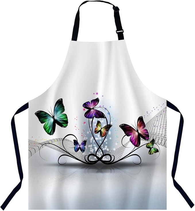 Colorful Butterflies Abstract Kitchen Apron for Women Men, Unisex Adjustable Cooking Apron, Waterproof Apron for Home Kitchen, Restaurant, Coffee House by Unknown
