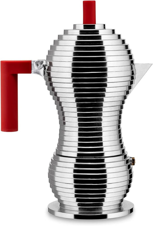Alessi MDL02/6 R "Pulcina" Stove Top Espresso 6 Cup Coffee Maker in Aluminum Casting Handle And Knob in Pa, Red