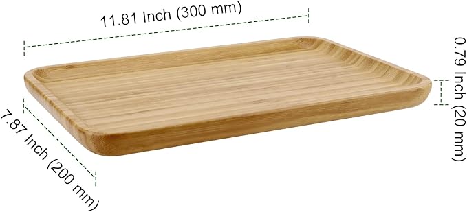 PINGEUI 4 Pack Bamboo Vanity Tray, Bamboo Wooden Serving Tray Counter Tray, Bamboo Rectangular Platter Bamboo Dresser Vanity Tray for Jewelry, Tea, Soap, Coffee, Food, 11.4 x 7.8 x 0.8 Inch