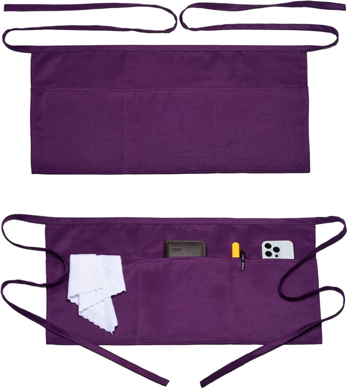Argstar 2 Pack Server Apron with 4 Pockets, Waitress Waiter Waist WaterDrop Resistant Short Aprons by ArgstarDirect