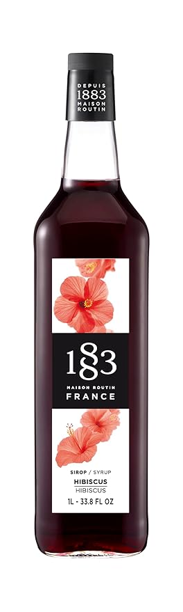 1883 Hibiscus Syrup for Drinks, Made in France, 1 Liter Plastic Bottle