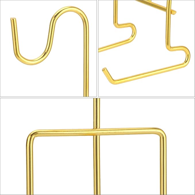 QWORK 6 Pack Gold Tea Cup and Saucer Display Stand Holder Rack for China Coffee Mugs Organizer – Teacup Easel for Kitchen, Dining Room, and Curio Cabinet Displays