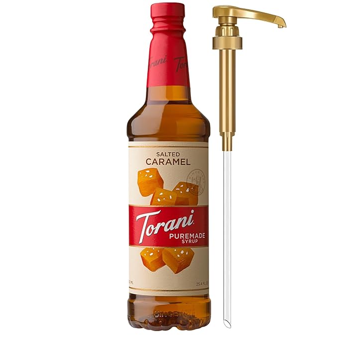 Torani Puremade Syrup, Salted Caramel Flavoring for Drinks, Pump Included, 25.4 Fl Oz