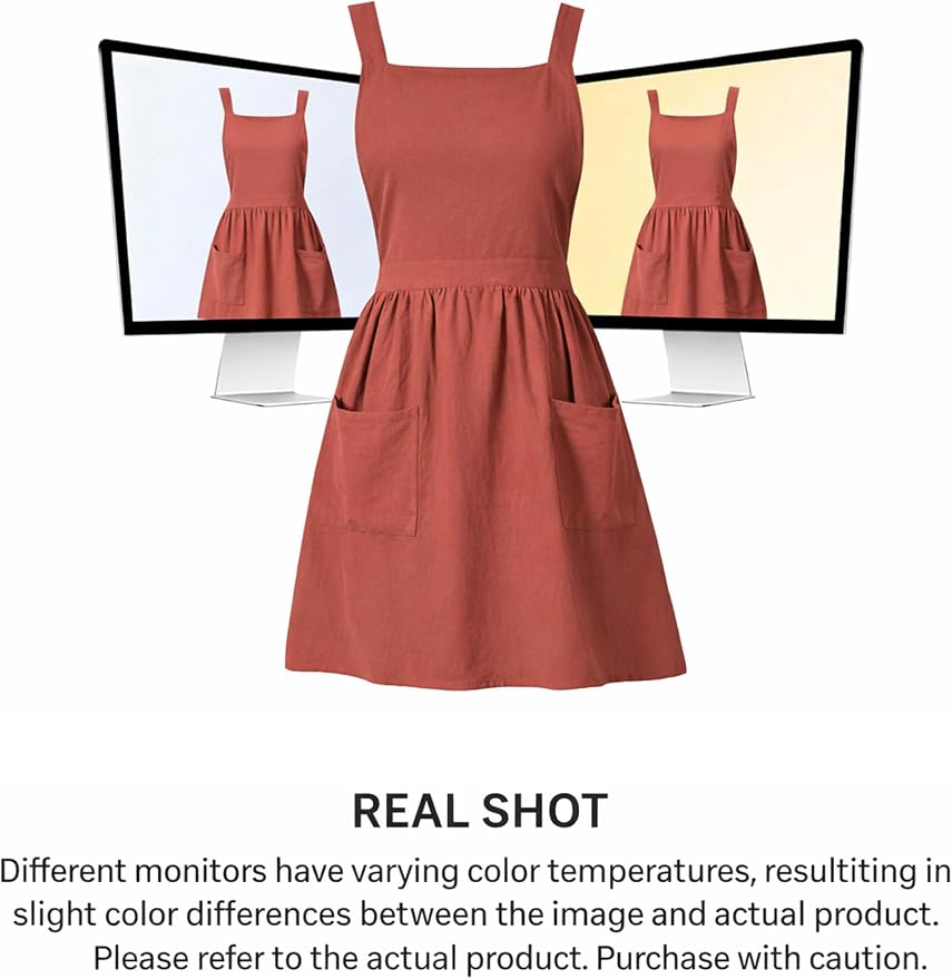 Pinknoke Cute Cotton Pinafore Aprons for Women with Pockets for Kitchen | Vintage Apron Dress,Adjustable Cross Back,2 Pockets,Long Straps,for Cooking Backing Gardening Painting Cleaning Gift Giving - Image 9