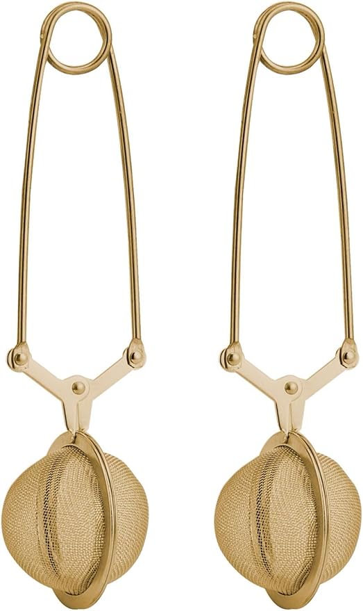 HIC Kitchen Gold Mesh Snap Tea Ball Infuser, Gold-Toned Titanium-Coated Stainless Steel, For Loose Tea, Set of 2
