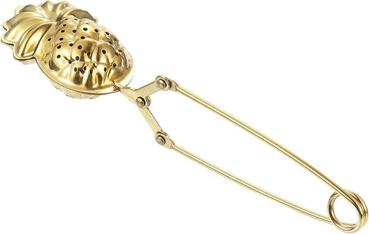 uxcell Pineapple Snap Tea Ball Infuser with Handle, Loose Tea Steeper, Stainless Steel Tea Strainer for Brew Loose Leaf Tea, Gold