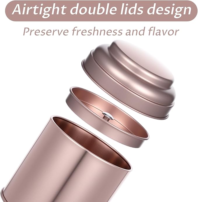12 Pack Tea Tins Canister With Airtight Double Lids, 8 fl oz Round Mini Tea Storage Containers For Loose Leaf, Coffee, Spices and Sugar, Rose Gold