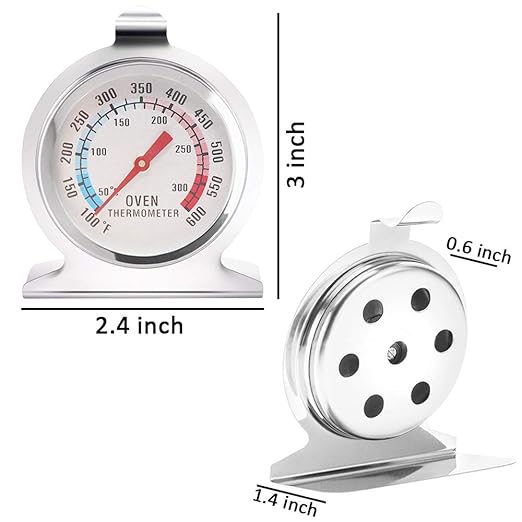 Anvin Oven Thermometers Large Dial Oven Grill Monitoring Cooking Thermometer with Dual-Scale 50-300°C/100-600°F for BBQ Baking, Hooks or Stands Alone Thermometers Durable Steel (Pack of 2)