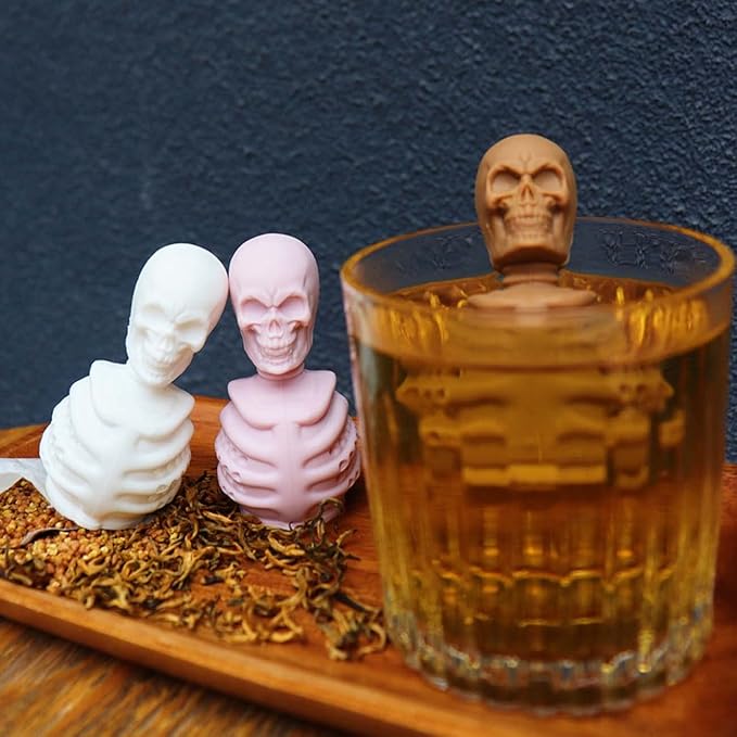2 Skull Tea Infusers for Loose Tea, Food Grade Silicone Hot Tea Strainers for More Enjoyable Tea Times with Friends and Family(White and Pink)