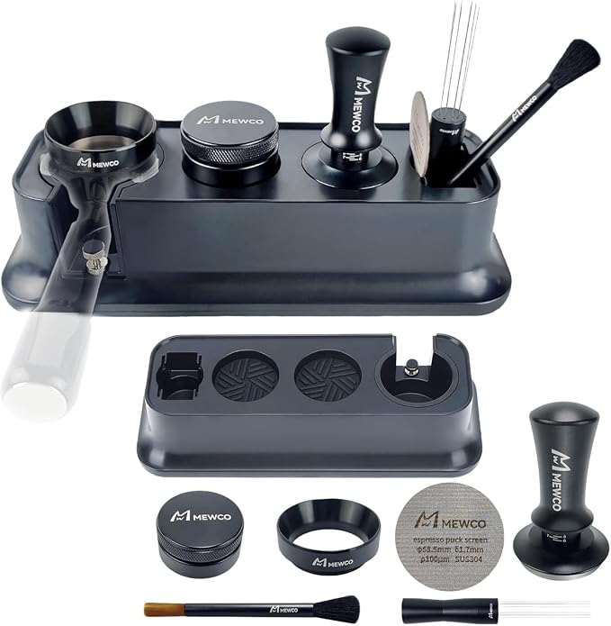 7 Pack Espresso Tamper Station&Coffee Distributor Tamper&Espresso WDT Stirrer&Coffee Tamping&Brush&Coffee Dosing Funnel&Espresso Puck Screen, Espresso Accessories for Bar Home Office (58 mm) by Unknown