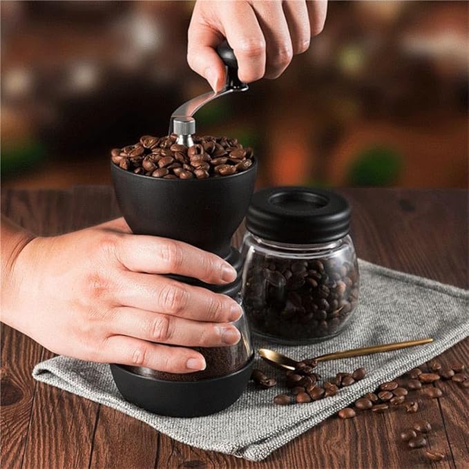 1pc Hand Grinding Coffee Machine Manual Small Grinder for Coffee Beans - Perfect for Home Use with wooden brush and stainless steel spoon