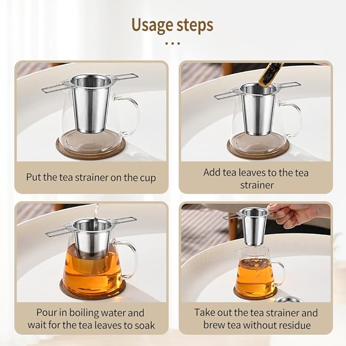 1Pack Long-Handled Tea Strainer with Drip Tray, BOMANSI BOMS Stainless Steel Tea Infuser Basket, Tea Infuser for Loose Leaf Tea, Fine Mesh Tea Diffuser, Loose Leaf Tea Steeper, Large Tea Infuser