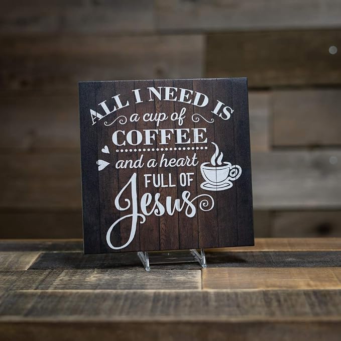 Coffee And Jesus Sign Christian Wood Decor Rustic Signs Wooden Decorations Kitchen Small Religious Plaque Station Wall Home Faith Family Farmhouse Inspirational Scripture 12 x 12 Art B3-12120061069 - Image 3