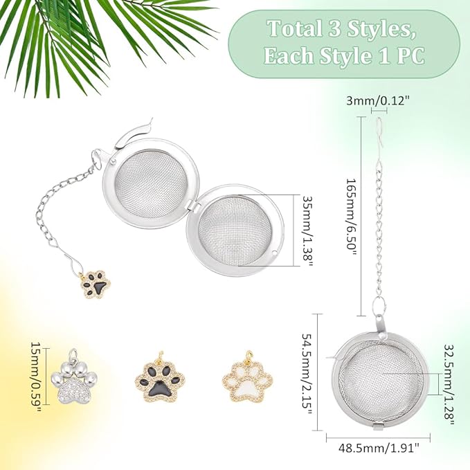 UNICRAFTALE 3pcs Round Mesh Tea Infusers Stainless Steel Tea Strainer with Dog's Paw Print Pendant Holder Tea Mesh Strainer Tea Filters Set for Brew Tea Spices Seasoning